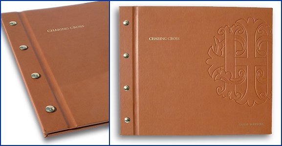 visible interscrews in a soft leatherbound menu