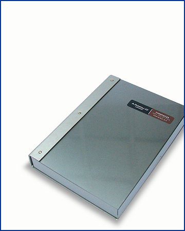 Hinged metal presentation case used for presentation of products books and other special objects