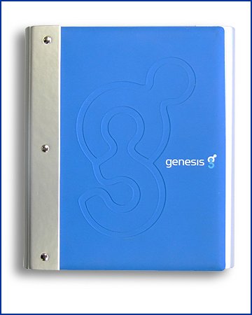 rubber binder,blue rubber folder with a card spine, embossed with a "g' and printed 