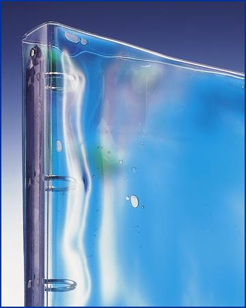 Gel filled a4 ringbinder in blue, large clear pockets filled with liquid