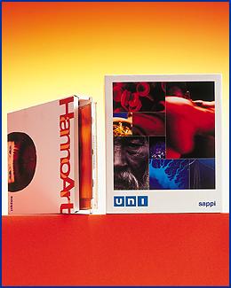 two flat pack slipcases, made from paper over board for sappi papers