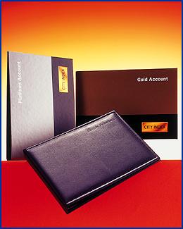 city index leather binder wallet, paper overboard folder and gold & silver account books