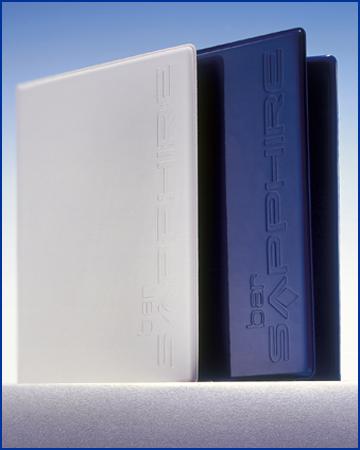 menu covers in soft touch rubber for bar saphire in blue and white